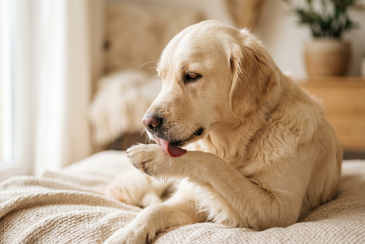 Hund leckt Pfoten
