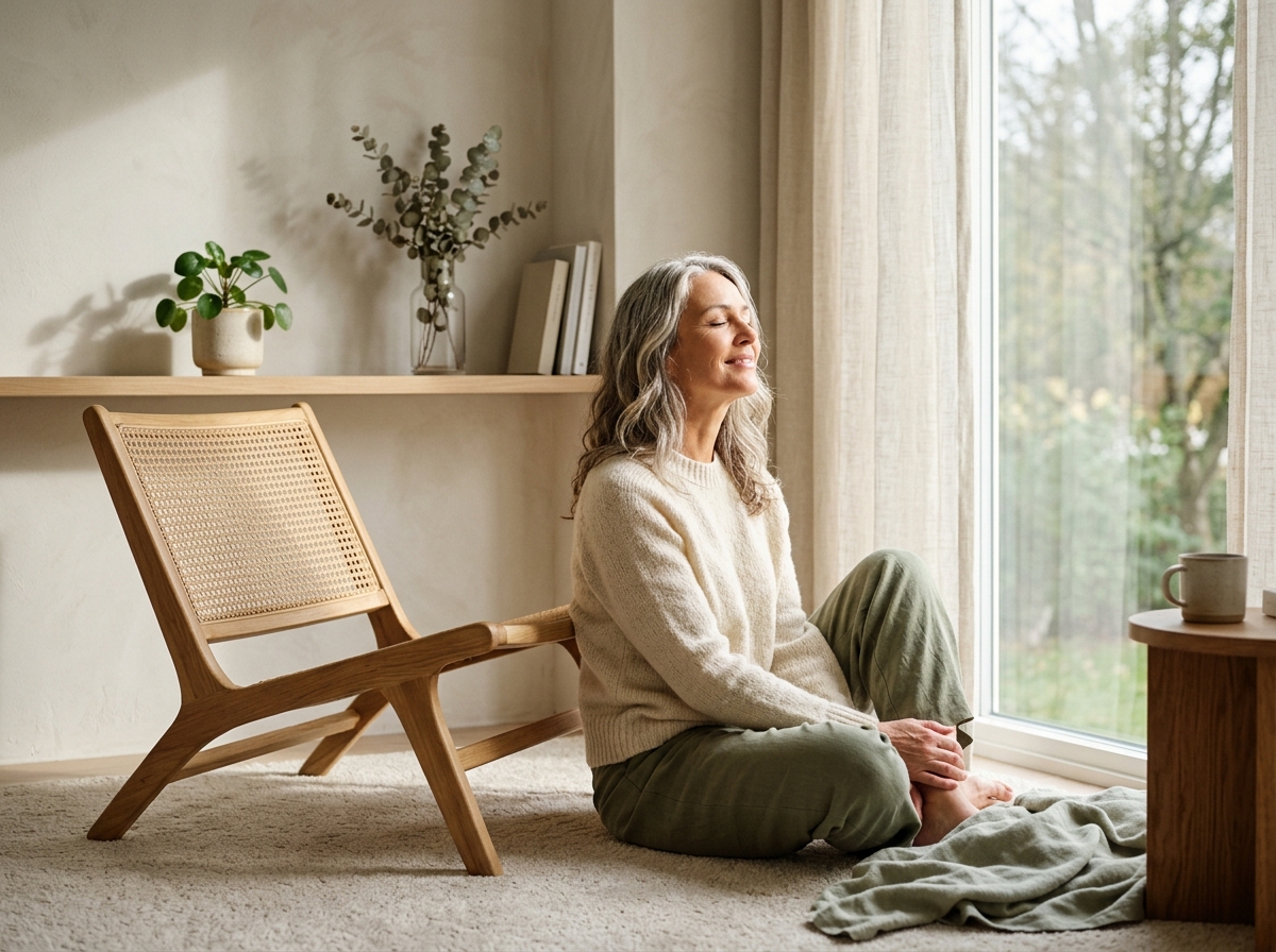 Woman relaxing in a sunlit room