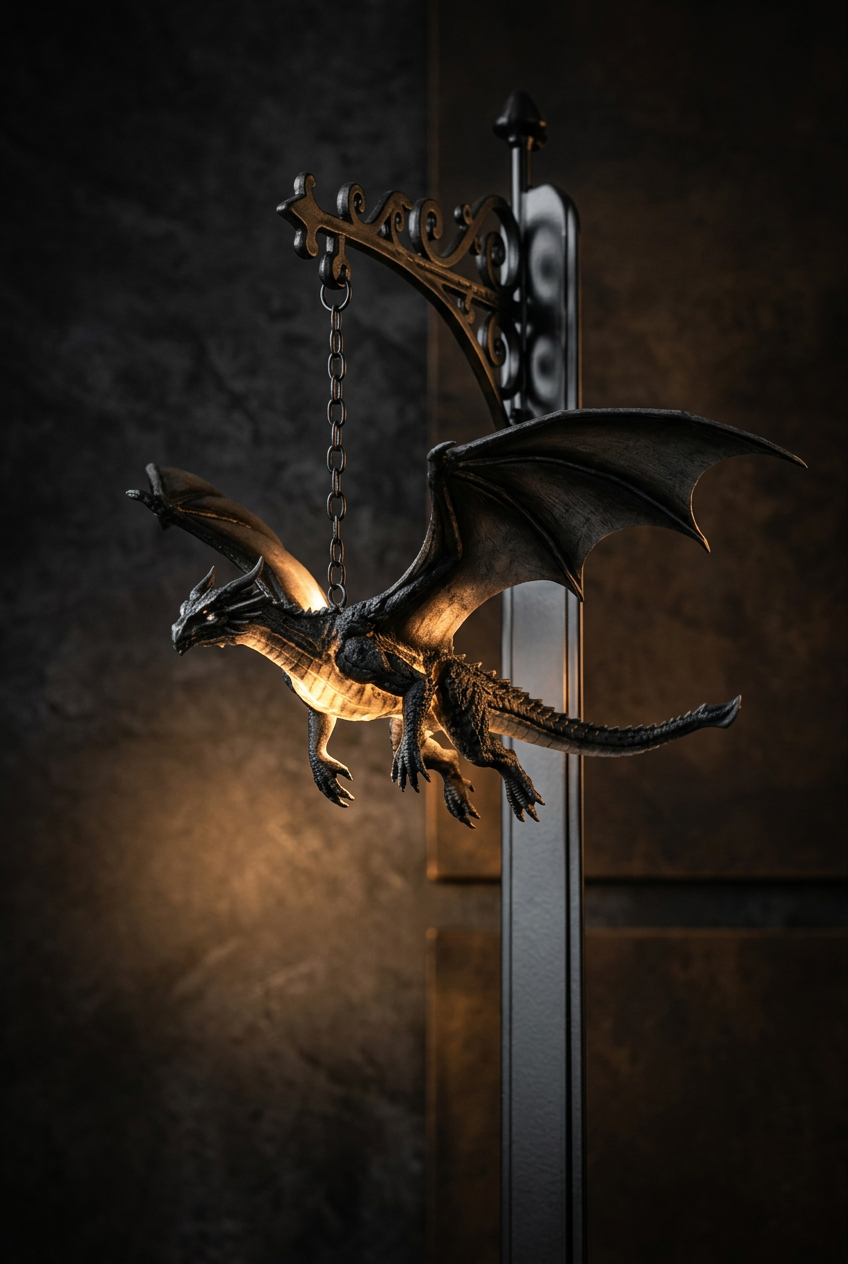 Close-up portrait of the WyrmGlow obsidian dragon bookend with detailed scales and outstretched wings