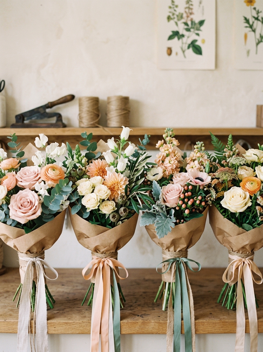 Handgebundene Sträuße von Blumen Meister
