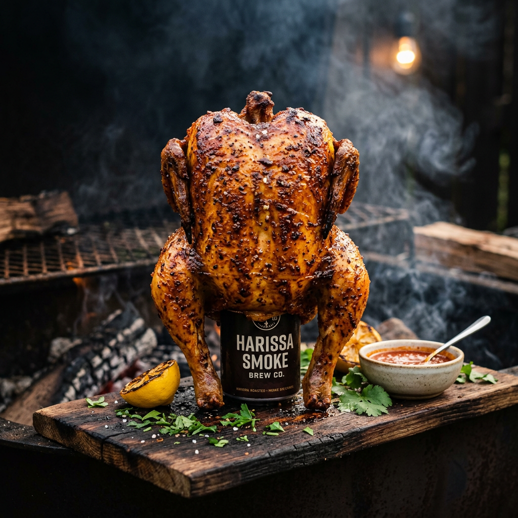 Harissa smoked beer can chicken