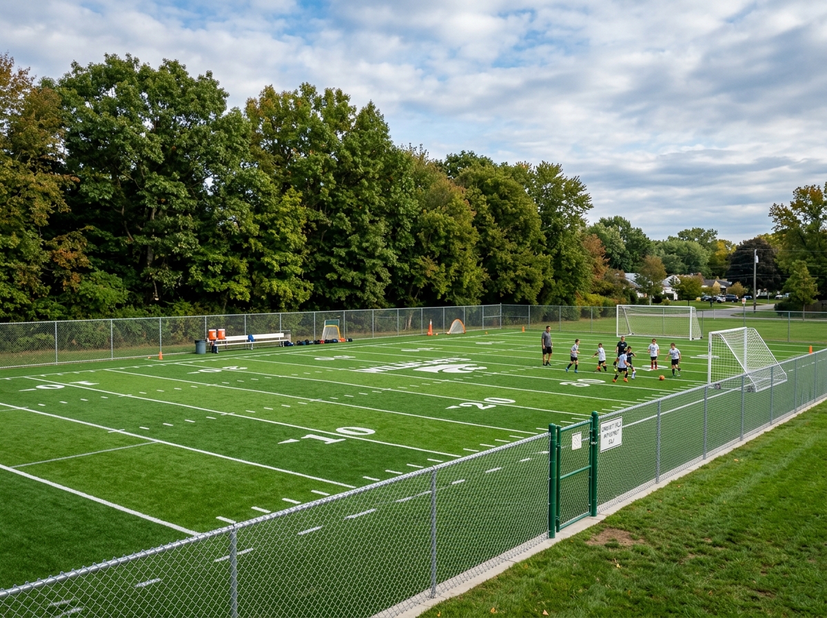 Small outdoor practice field with artificial turf and line markings