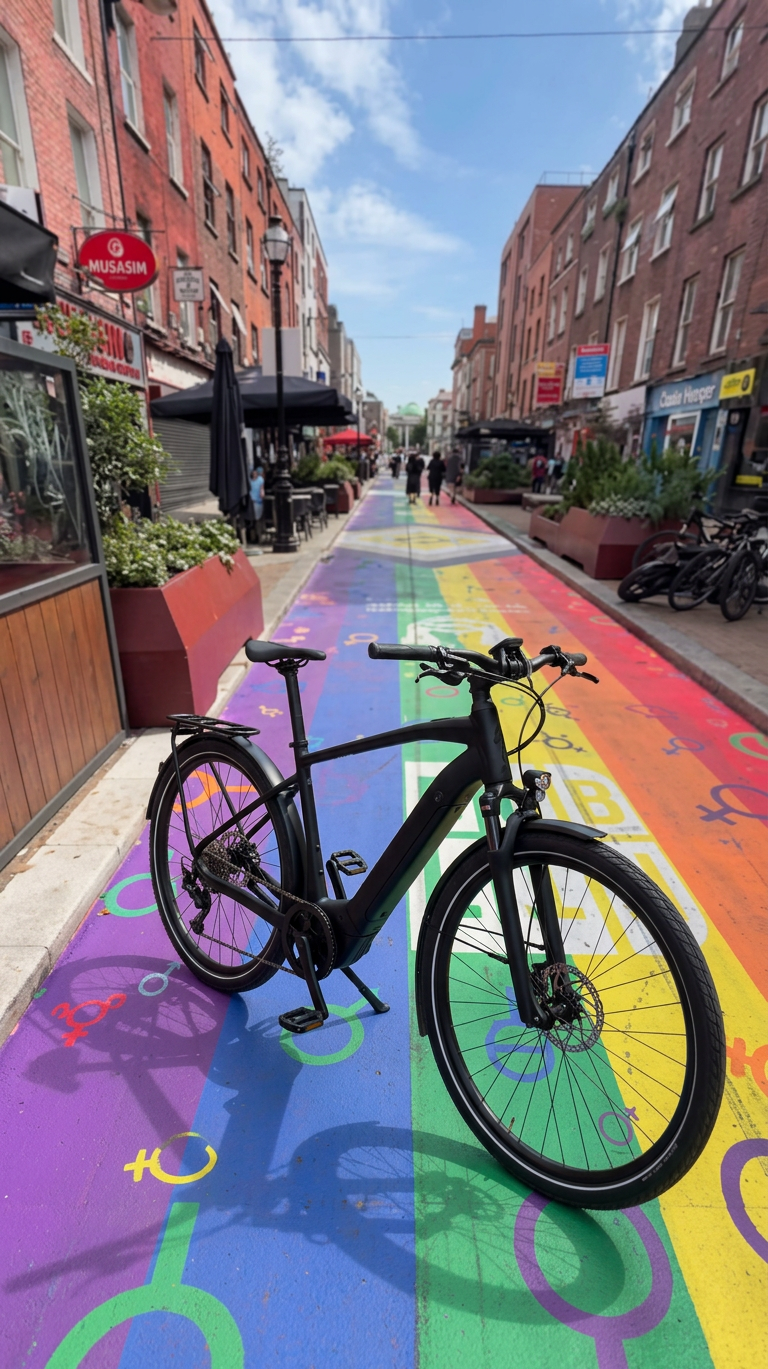 Real Capel Street Dublin testing with a Lifty Electric e-bike parked at the kerb
