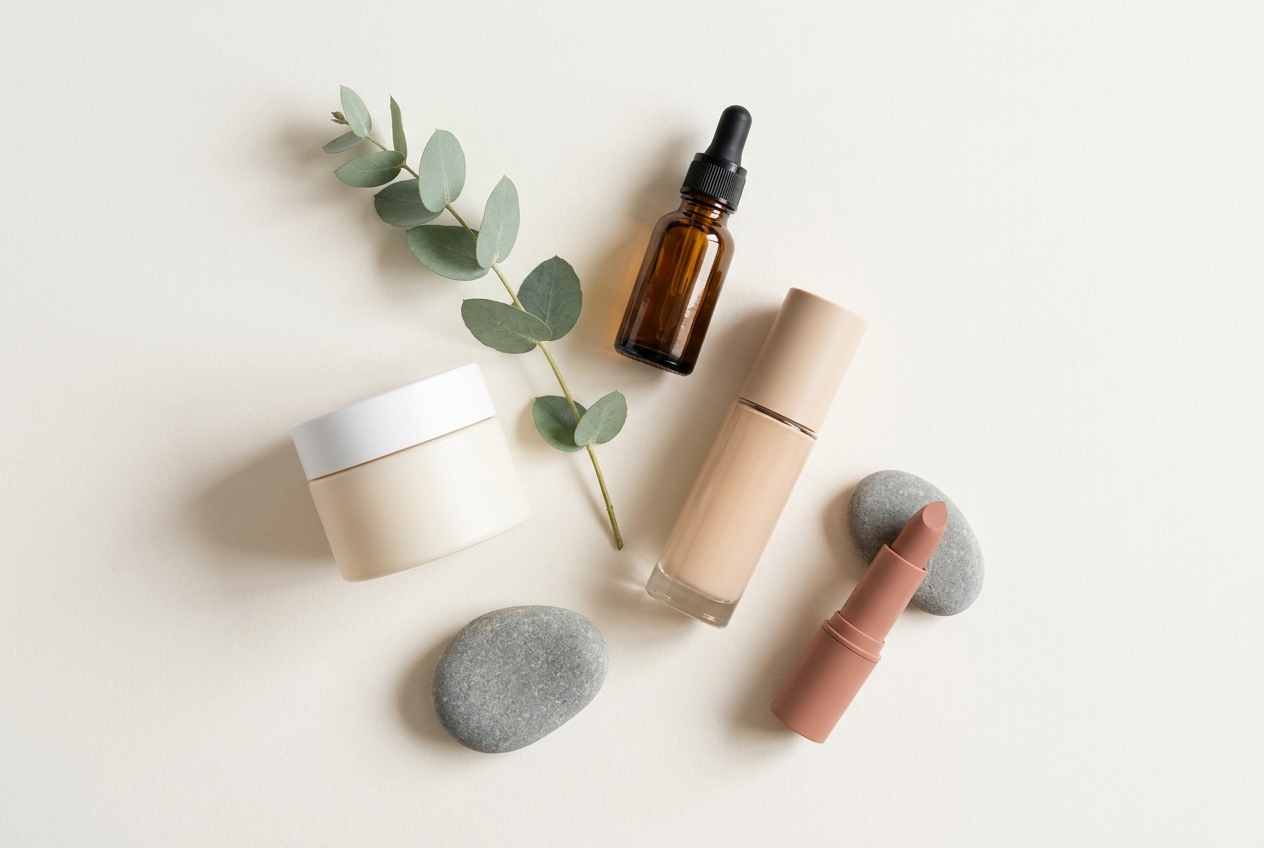 Velithé Produkt Flat-lay mit botanischen Elementen
