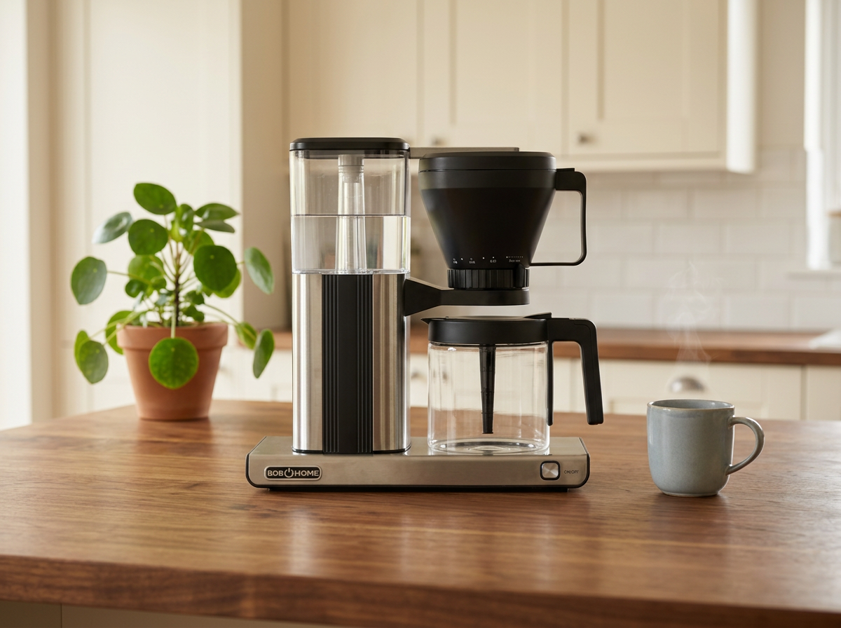 Kaffeemaschine auf einer hellen Küchenarbeitsplatte