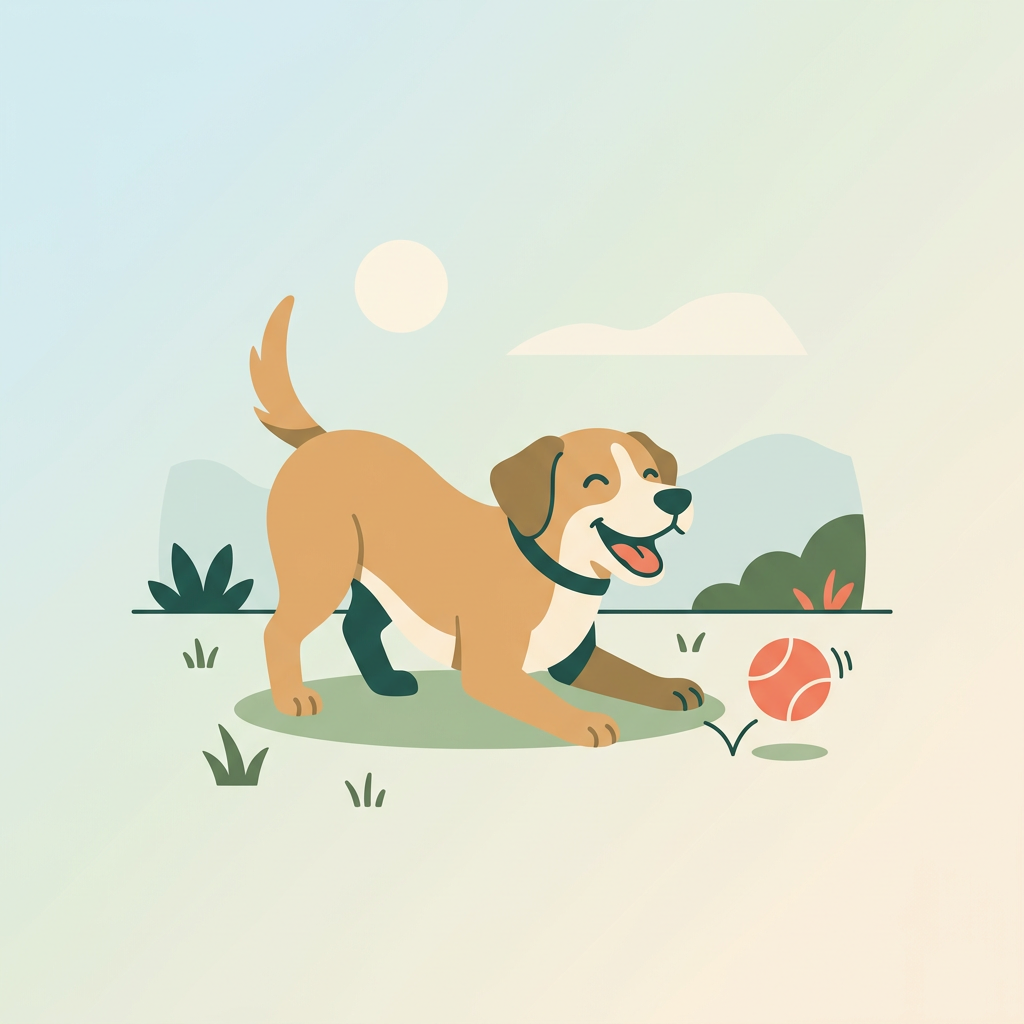 Happy dog playing in a yard