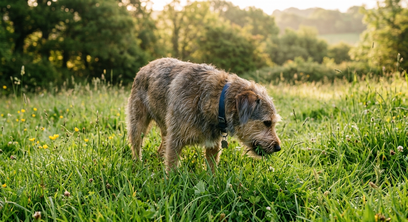 Hund frisst Gras