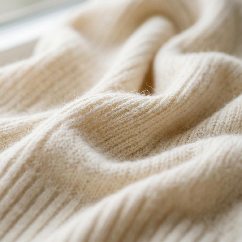 Macro texture of premium cream cashmere fabric folds