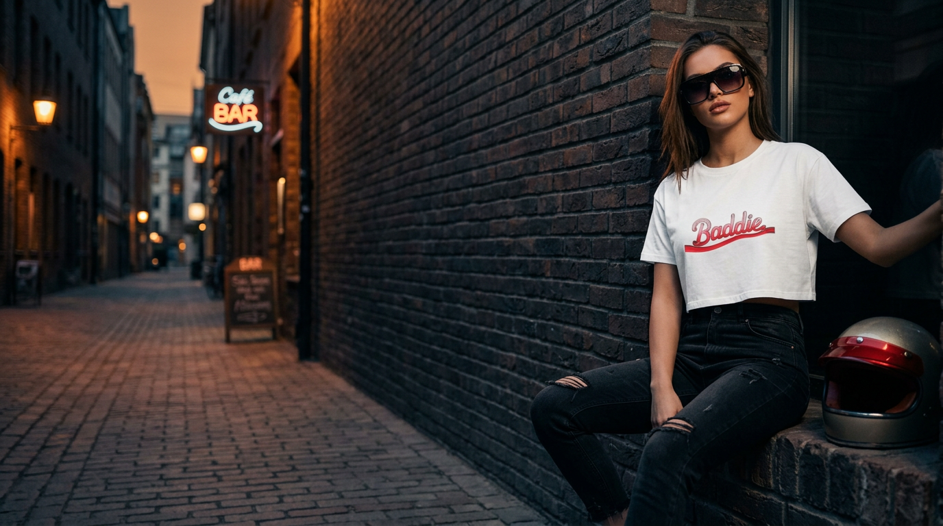 Model wearing Women's Crop Top Baddie Design