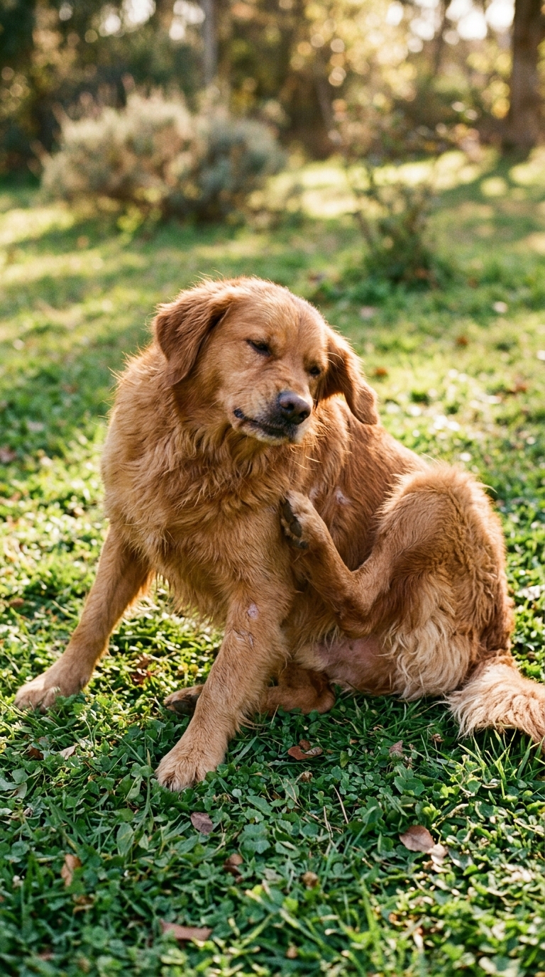 Hund kratzt sich