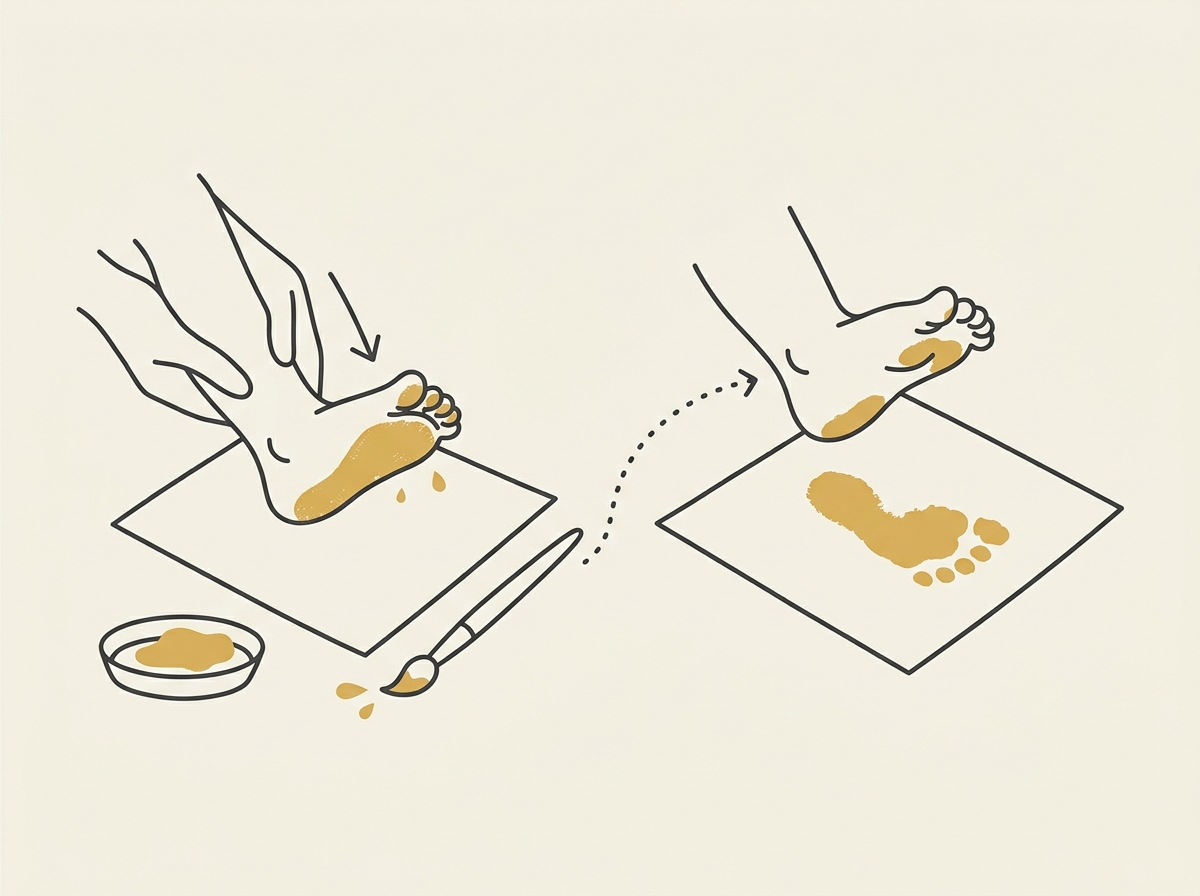 Illustration showing a child's painted footprint on paper