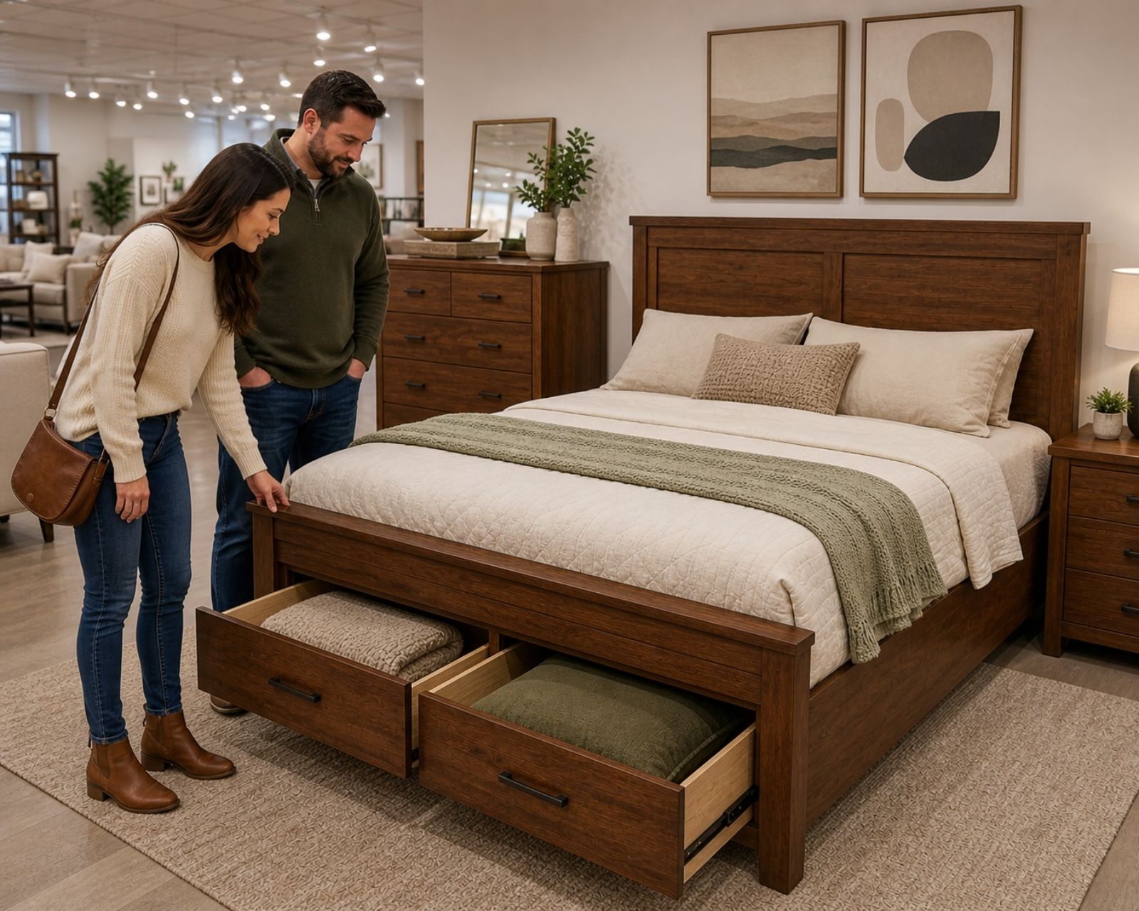 Person relaxing comfortably in a styled bed