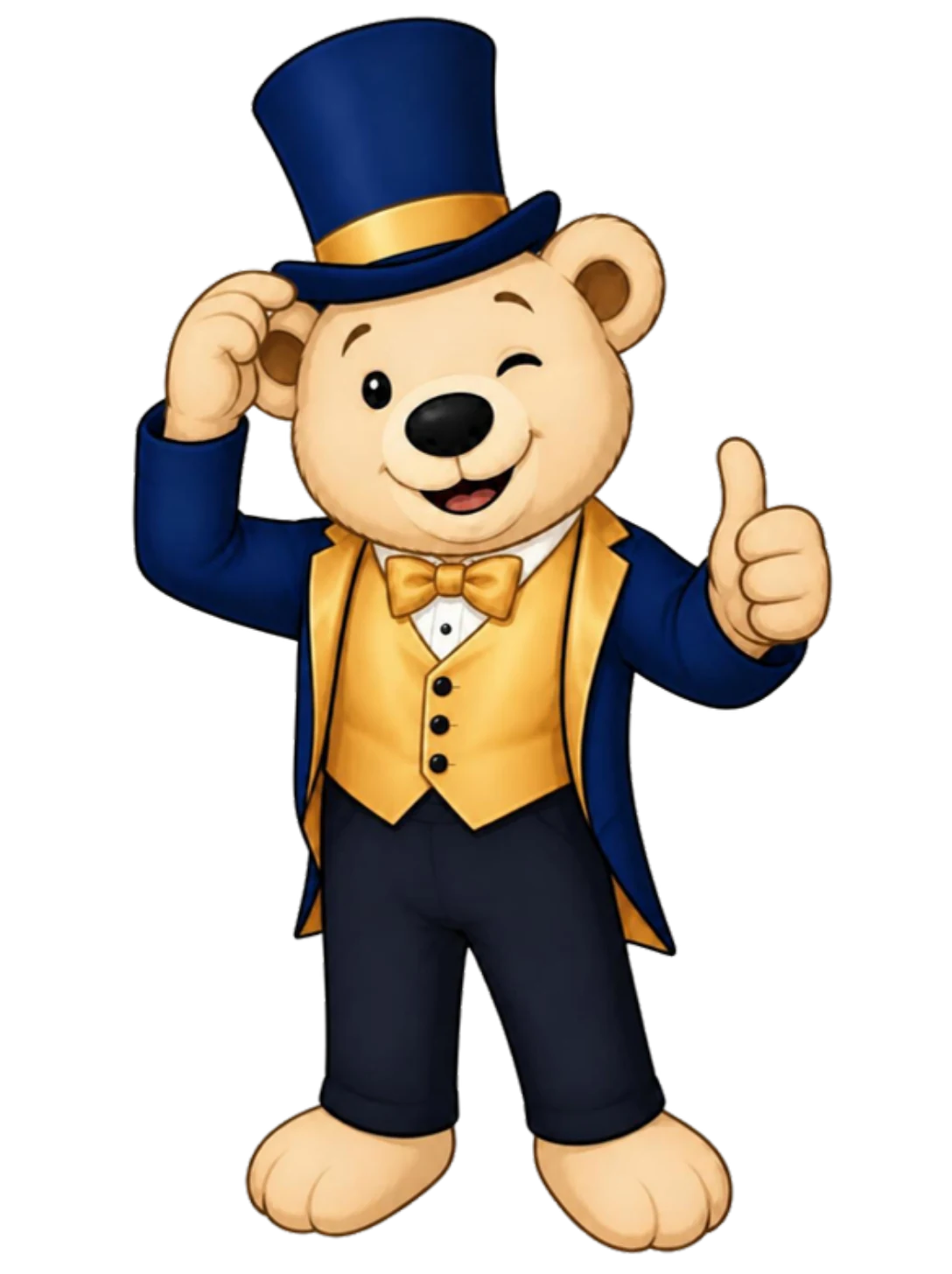 Furniture Fair Share Bear mascot tipping his hat and giving a thumbs up