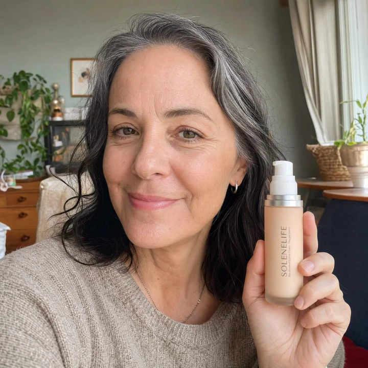 Customer holding SoleneLife bottle at home